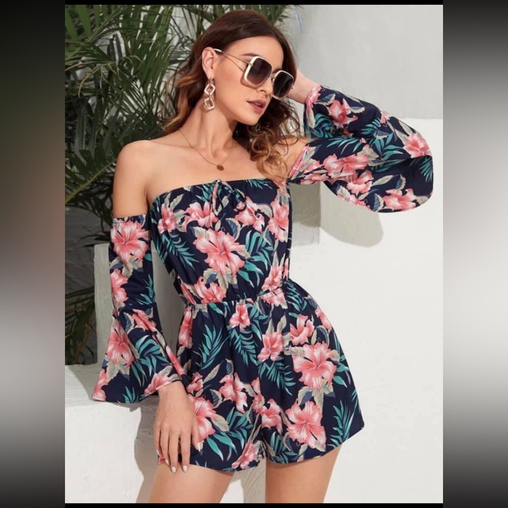 Bell Sleeve Tropical Romper